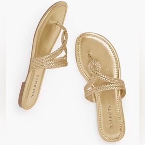 Talbots Cece Gold Metallic Braided Thong Sandals Size 7M High End Flip Flops